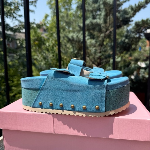 New Free People Rule Breaker Flatform Sandal Shoes Platform Suede Blue Capri 36 - Picture 3 of 17